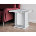 24 White and Silver Faux Marble and Wood Pedestal End Table - 26' X '24.4' X '26