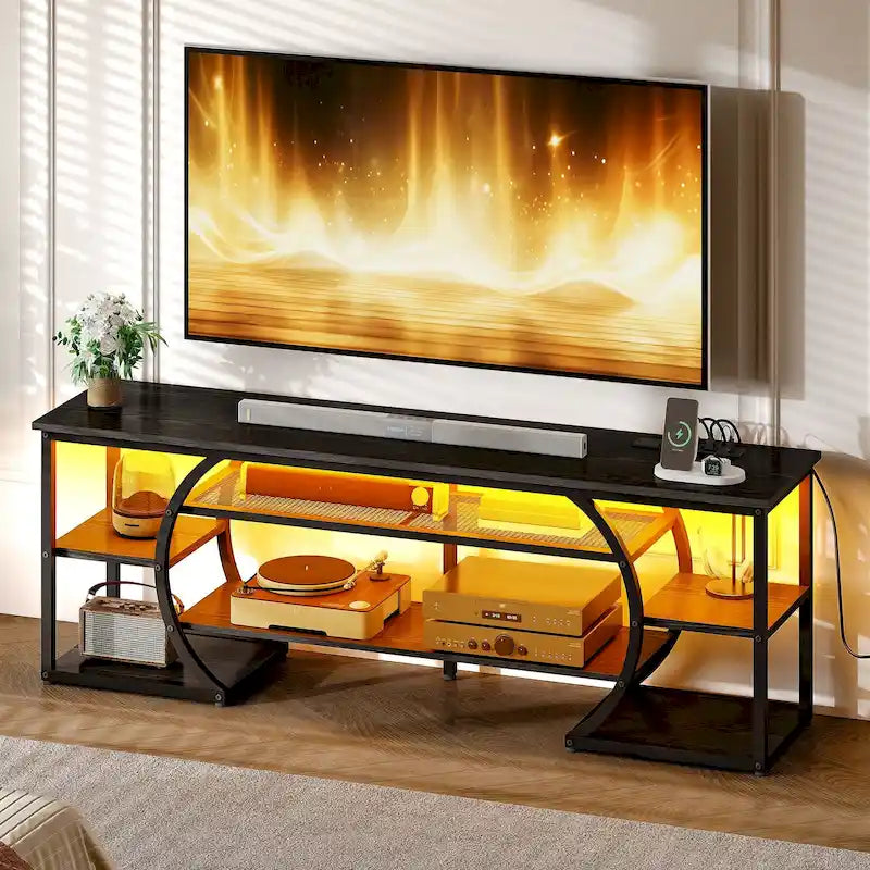 Industrial LED TV Stand for 65/70 Inch TV with Power Outlets and Shelves
