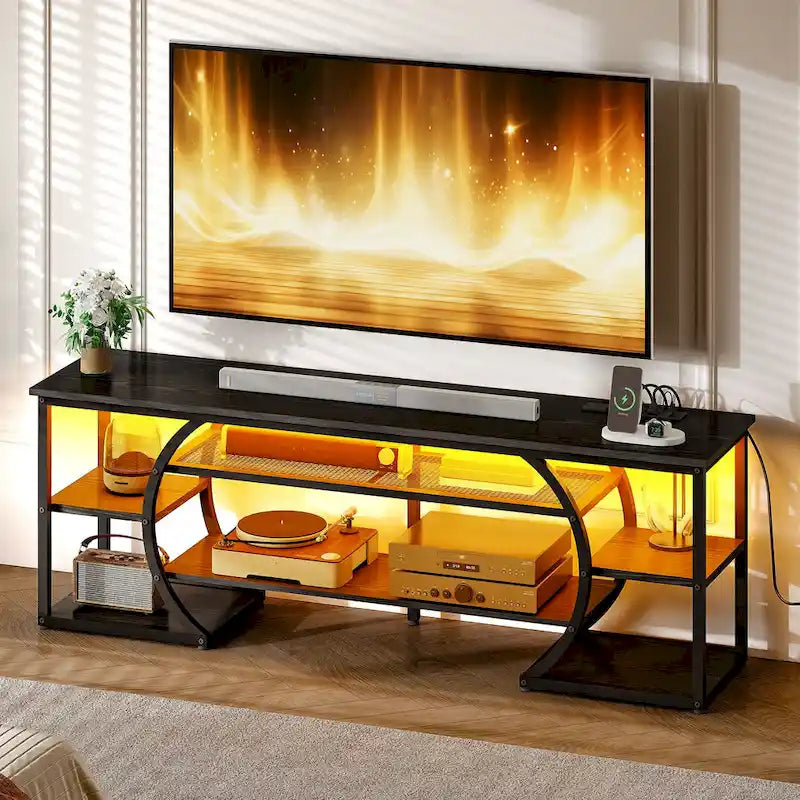 Moasis Industrial LED TV Stand for 65/70 Inch TV with Power Outlets and Shelves