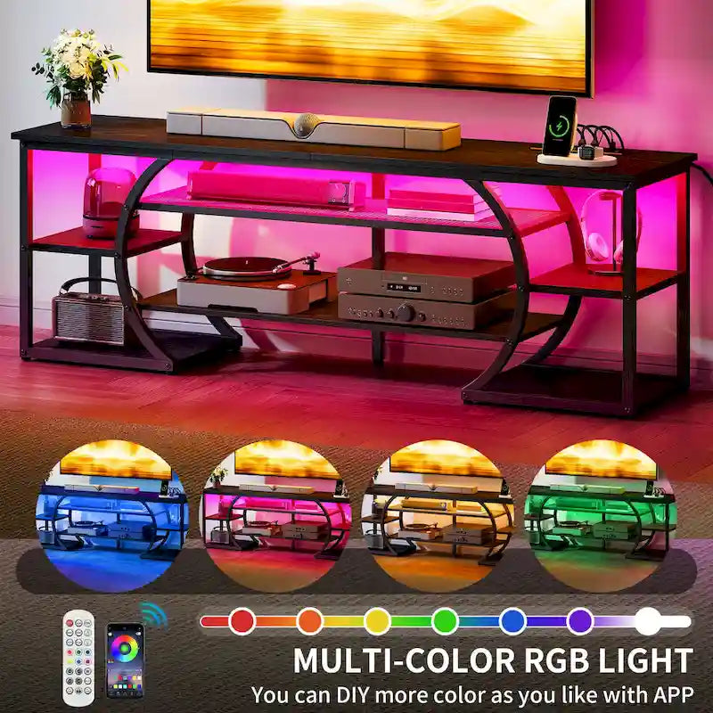 Industrial LED TV Stand for 65/70 Inch TV with Power Outlets and Shelves