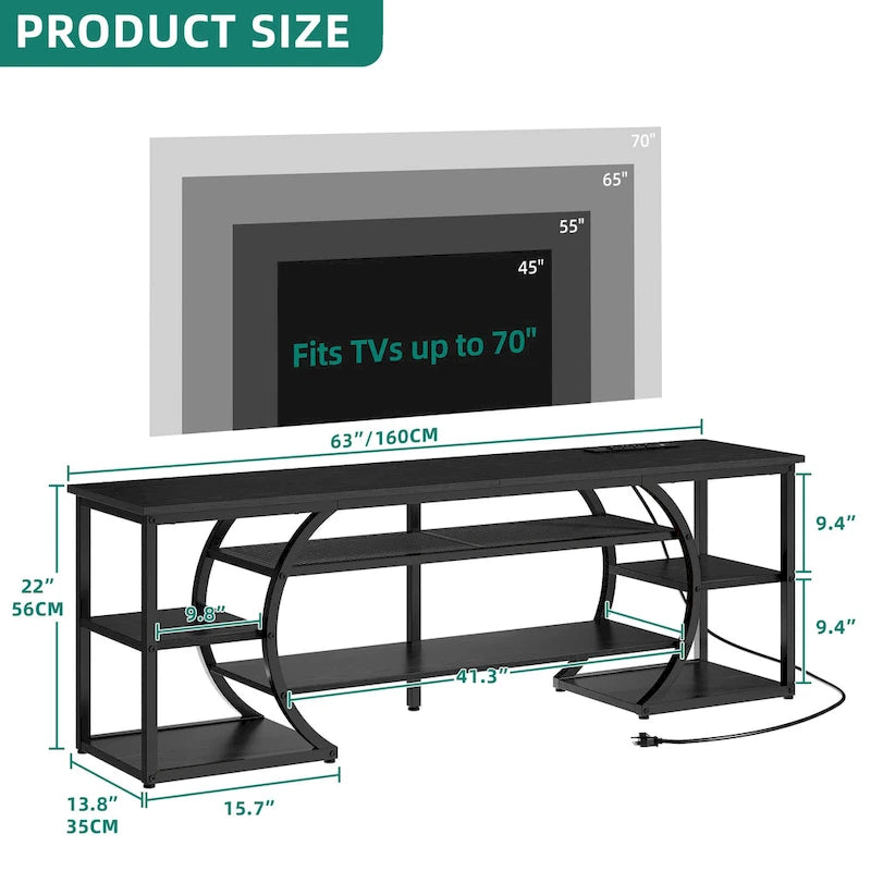 Industrial LED TV Stand for 65/70 Inch TV with Power Outlets and Shelves