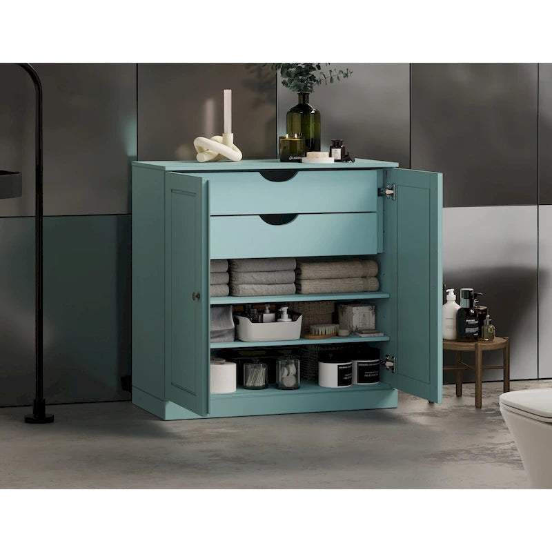 Imports 100% Solid Wood 32 Bathroom Cabinet with Solid Doors, 2-Drawers and Adjustable Shelves