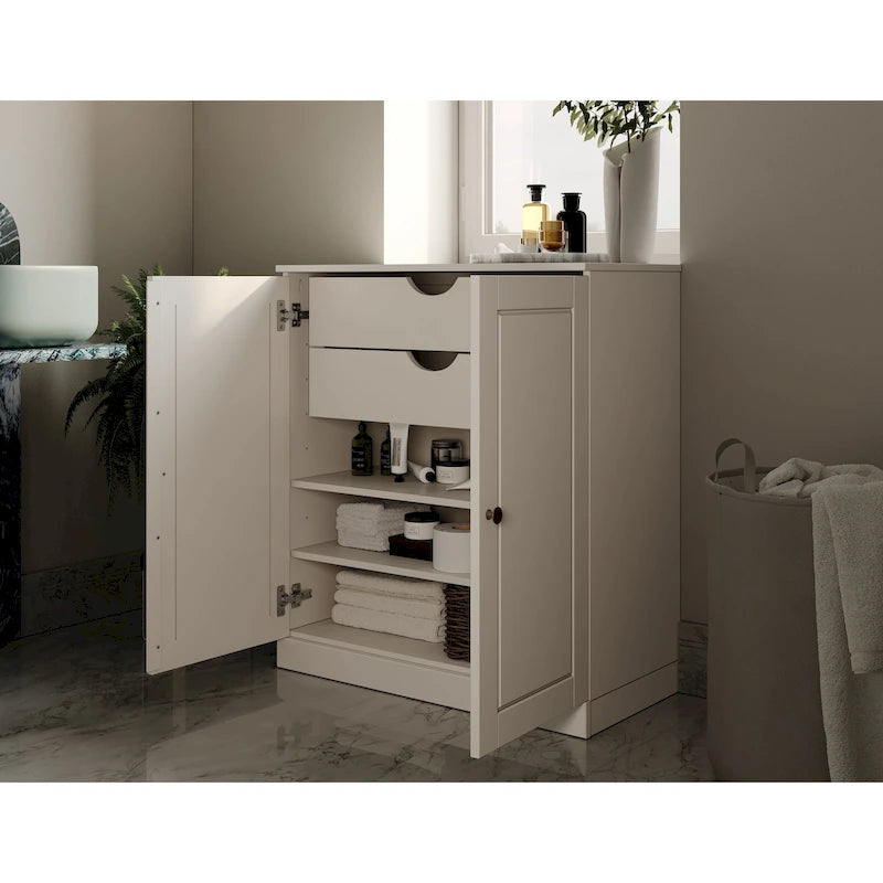 Imports 100% Solid Wood 32 Bathroom Cabinet with Solid Doors, 2-Drawers and Adjustable Shelves