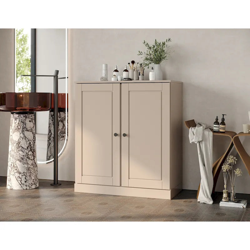 Imports 100% Solid Wood 32 Bathroom Cabinet with Solid Doors, 2-Drawers and Adjustable Shelves