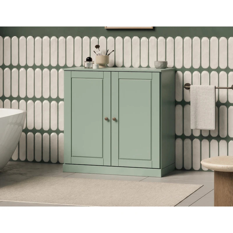 Imports 100% Solid Wood 32 Bathroom Cabinet with Solid Doors, 2-Drawers and Adjustable Shelves
