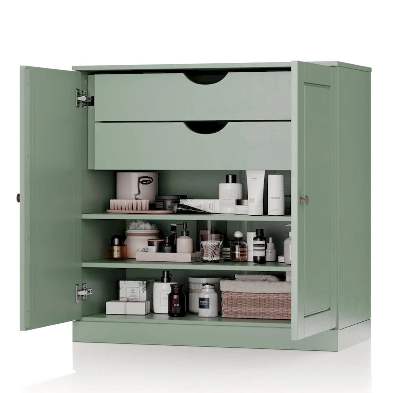 Imports 100% Solid Wood 32 Bathroom Cabinet with Solid Doors, 2-Drawers and Adjustable Shelves