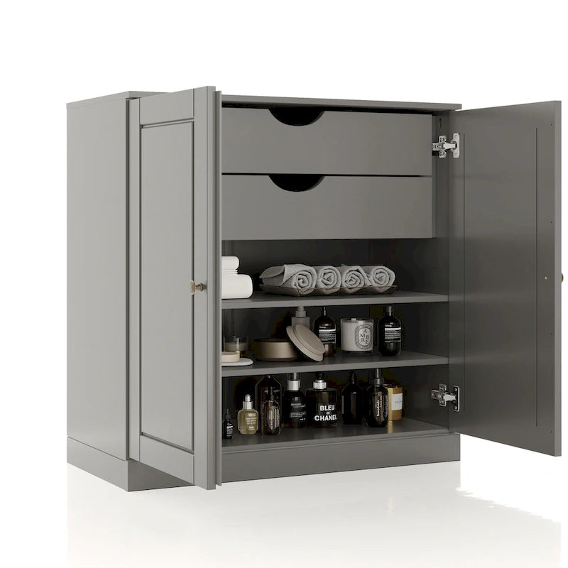 Imports 100% Solid Wood 32 Bathroom Cabinet with Solid Doors, 2-Drawers and Adjustable Shelves
