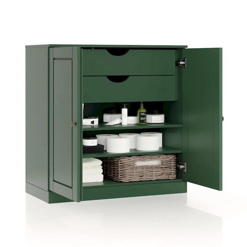 Imports 100% Solid Wood 32 Bathroom Cabinet with Solid Doors, 2-Drawers and Adjustable Shelves