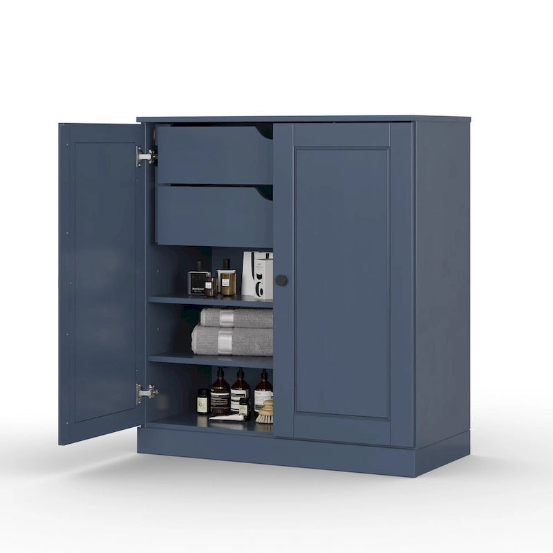 Imports 100% Solid Wood 32 Bathroom Cabinet with Solid Doors, 2-Drawers and Adjustable Shelves