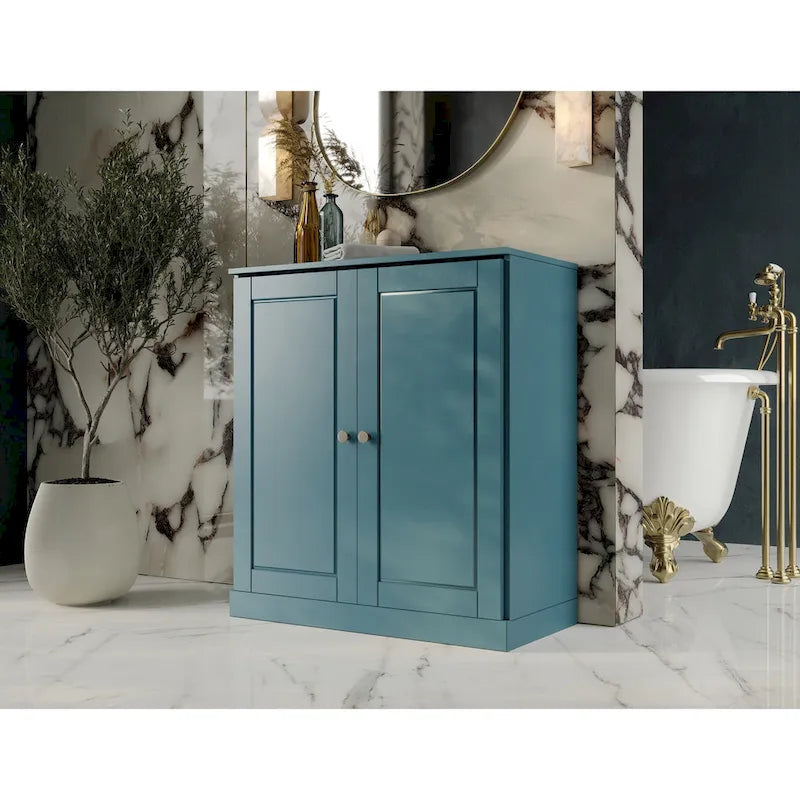 Imports 100% Solid Wood 32 Bathroom Cabinet with Solid Doors, 2-Drawers and Adjustable Shelves