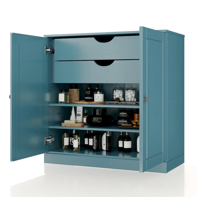 Imports 100% Solid Wood 32 Bathroom Cabinet with Solid Doors, 2-Drawers and Adjustable Shelves