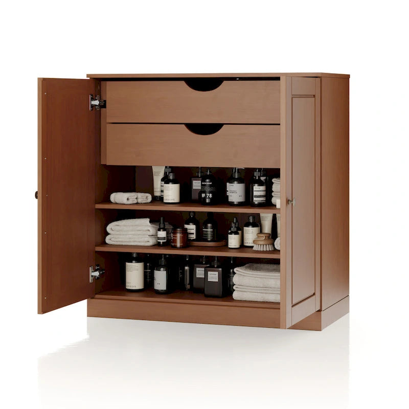 Imports 100% Solid Wood 32 Bathroom Cabinet with Solid Doors, 2-Drawers and Adjustable Shelves