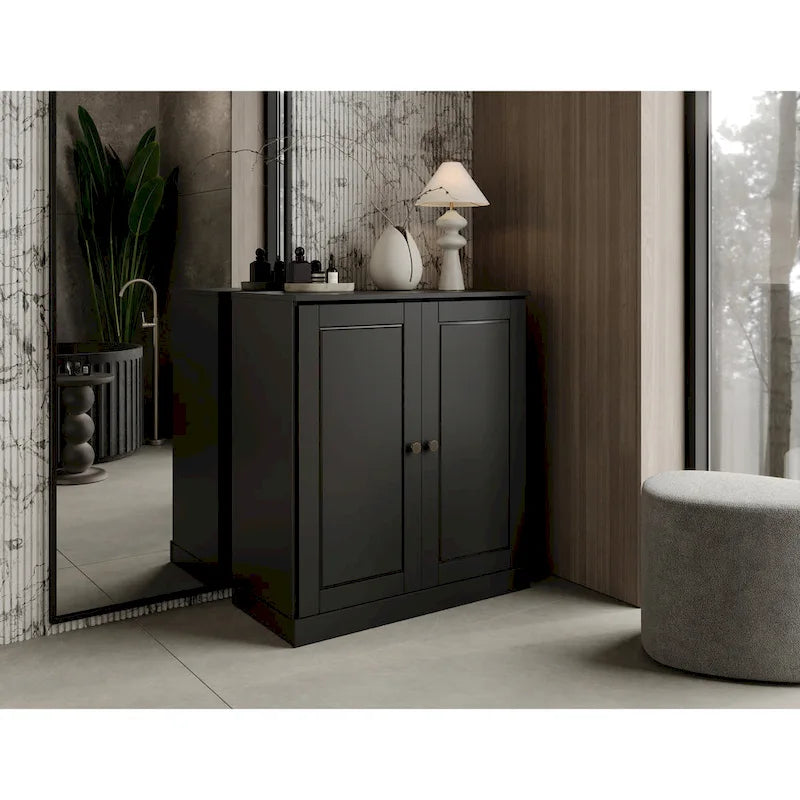 Imports 100% Solid Wood 32 Bathroom Cabinet with Solid Doors, 2-Drawers and Adjustable Shelves