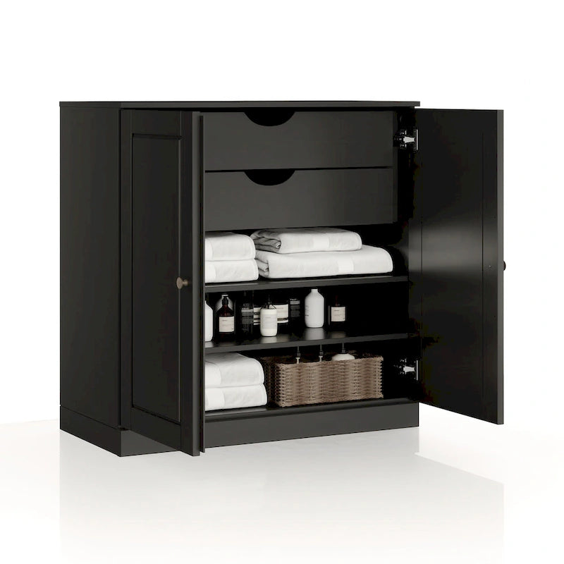 Imports 100% Solid Wood 32 Bathroom Cabinet with Solid Doors, 2-Drawers and Adjustable Shelves