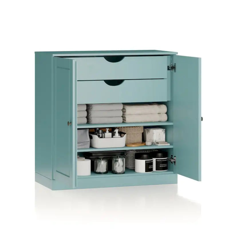 Imports 100% Solid Wood 32 Bathroom Cabinet with Solid Doors, 2-Drawers and Adjustable Shelves