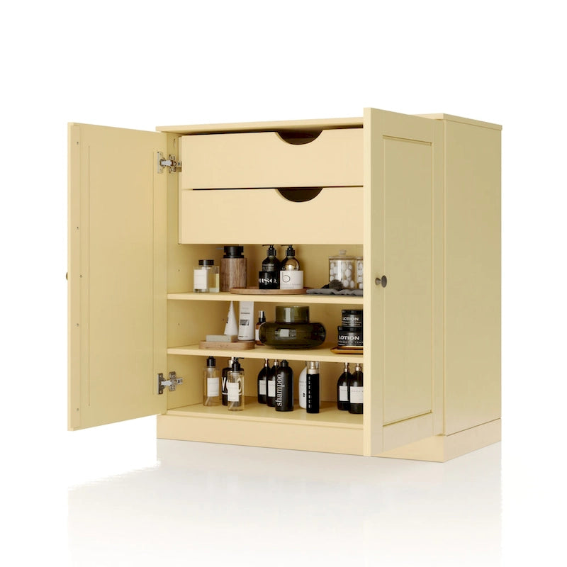 Imports 100% Solid Wood 32 Bathroom Cabinet with Solid Doors, 2-Drawers and Adjustable Shelves