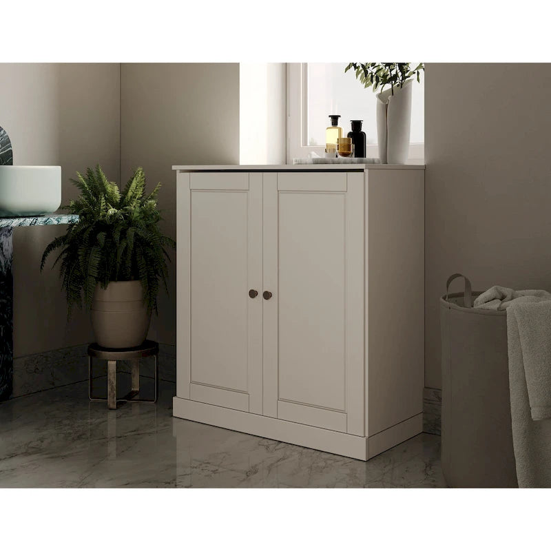 Imports 100% Solid Wood 32 Bathroom Cabinet with Solid Doors, 2-Drawers and Adjustable Shelves