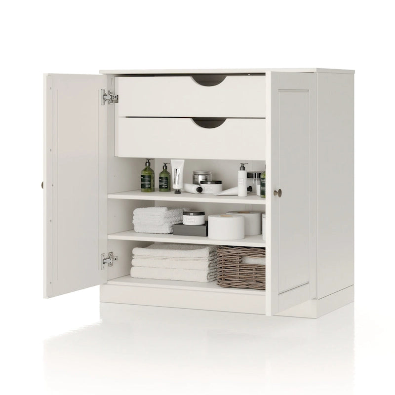 Imports 100% Solid Wood 32 Bathroom Cabinet with Solid Doors, 2-Drawers and Adjustable Shelves