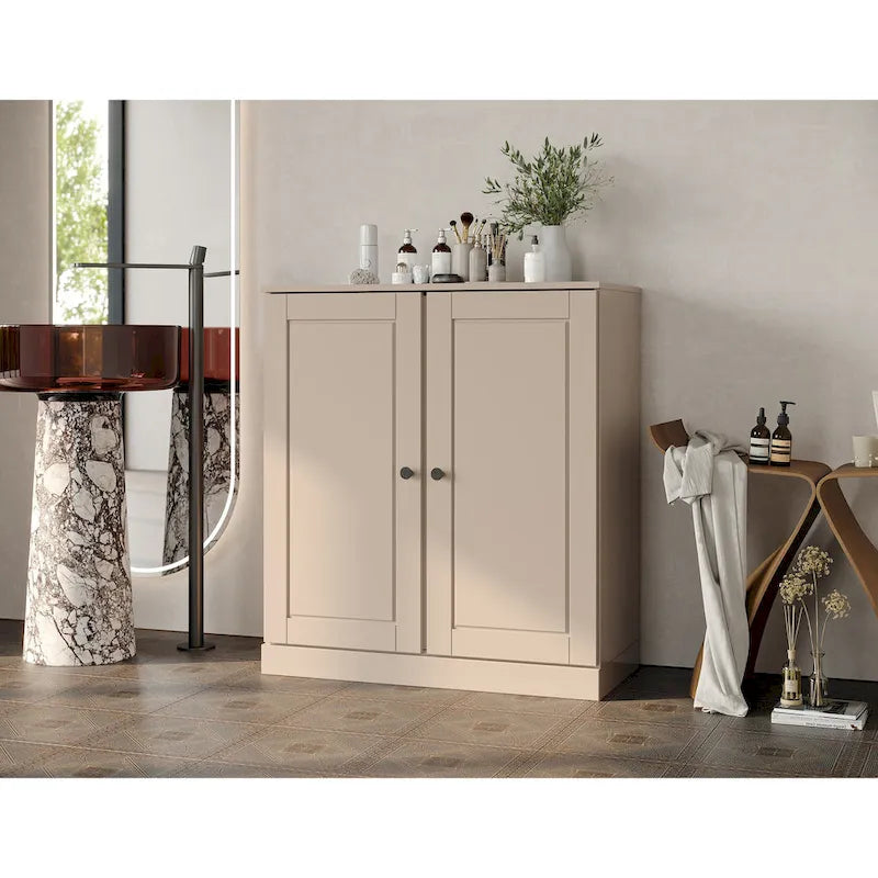 Imports 100% Solid Wood 32 Bathroom Cabinet with Solid Doors, 2-Drawers and Adjustable Shelves