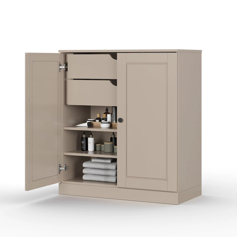 Imports 100% Solid Wood 32 Bathroom Cabinet with Solid Doors, 2-Drawers and Adjustable Shelves