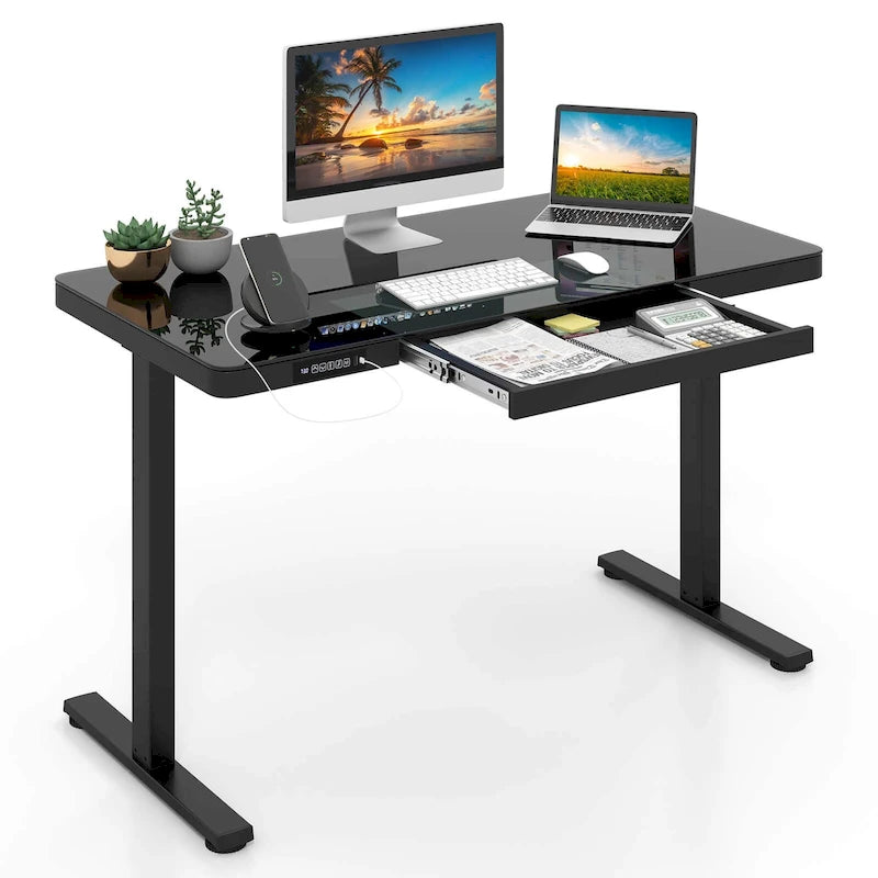 48 x 24 Whole-Piece Glass Standing Desk w/Drawers Writable