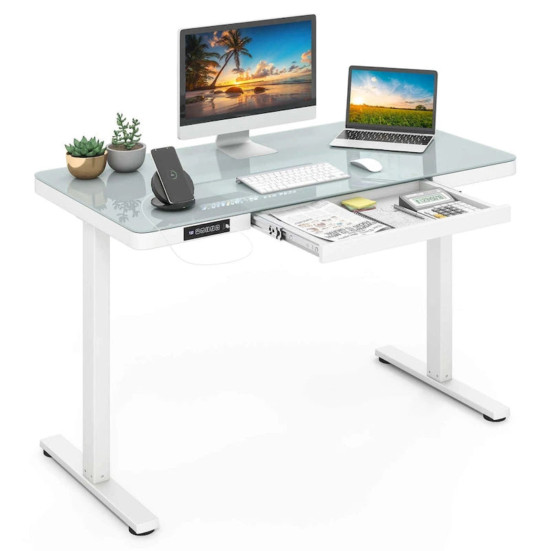 48 x 24 Whole-Piece Glass Standing Desk w/Drawers Writable