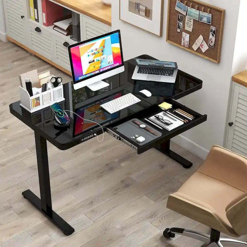48 x 24 Whole-Piece Glass Standing Desk w/Drawers Writable