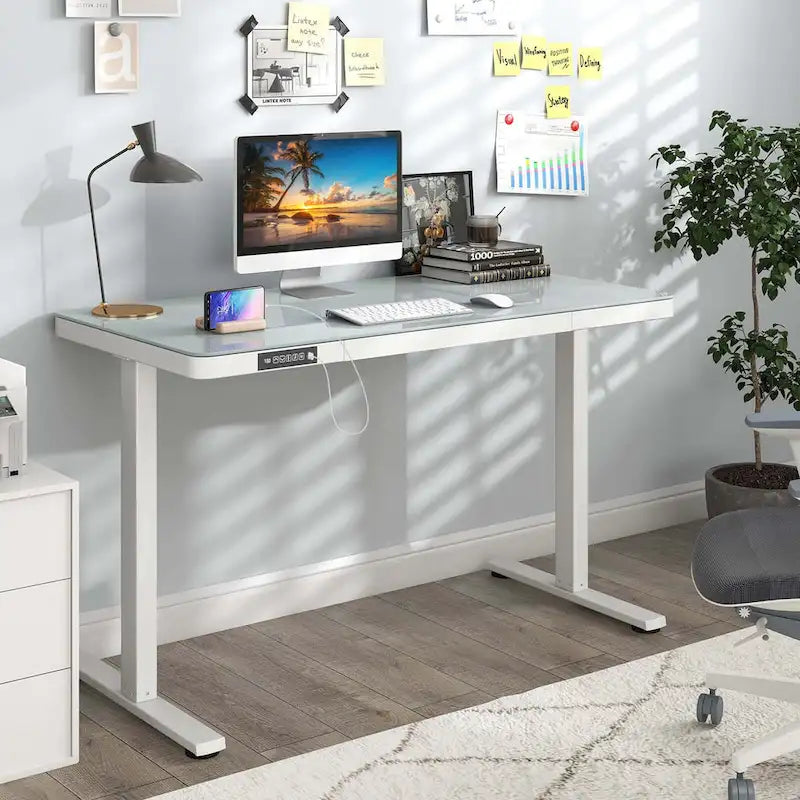48 x 24 Whole-Piece Glass Standing Desk w/Drawers Writable