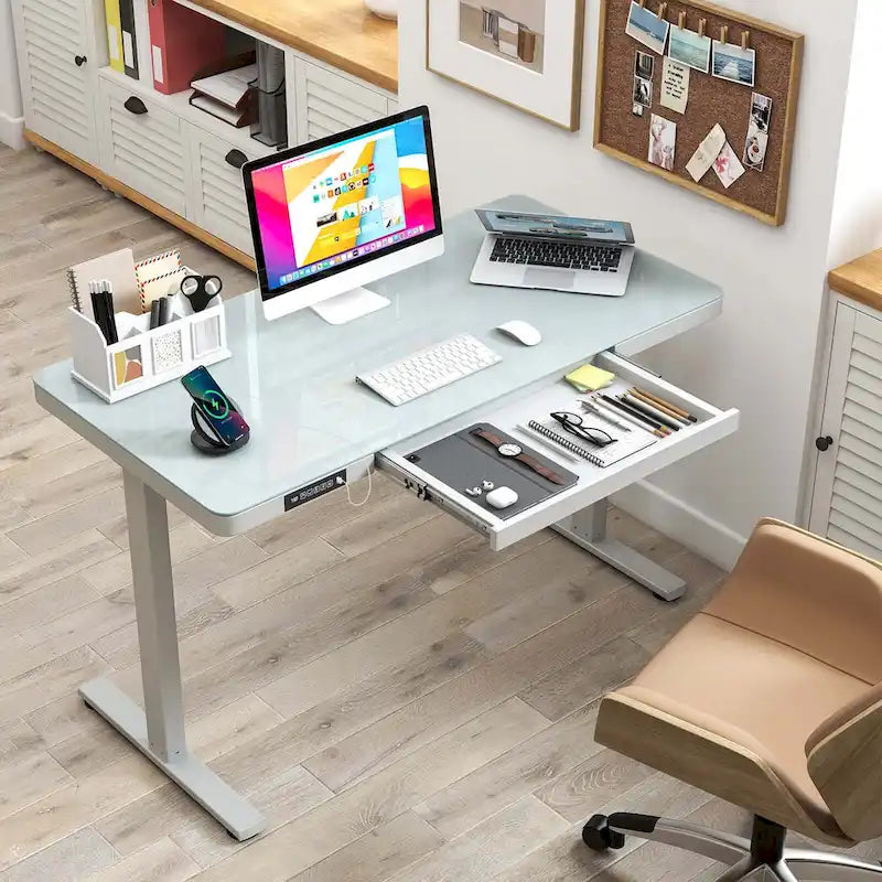 48 x 24 Whole-Piece Glass Standing Desk w/Drawers Writable