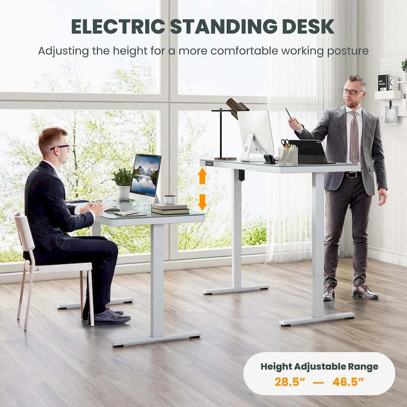 48 x 24 Whole-Piece Glass Standing Desk w/Drawers Writable