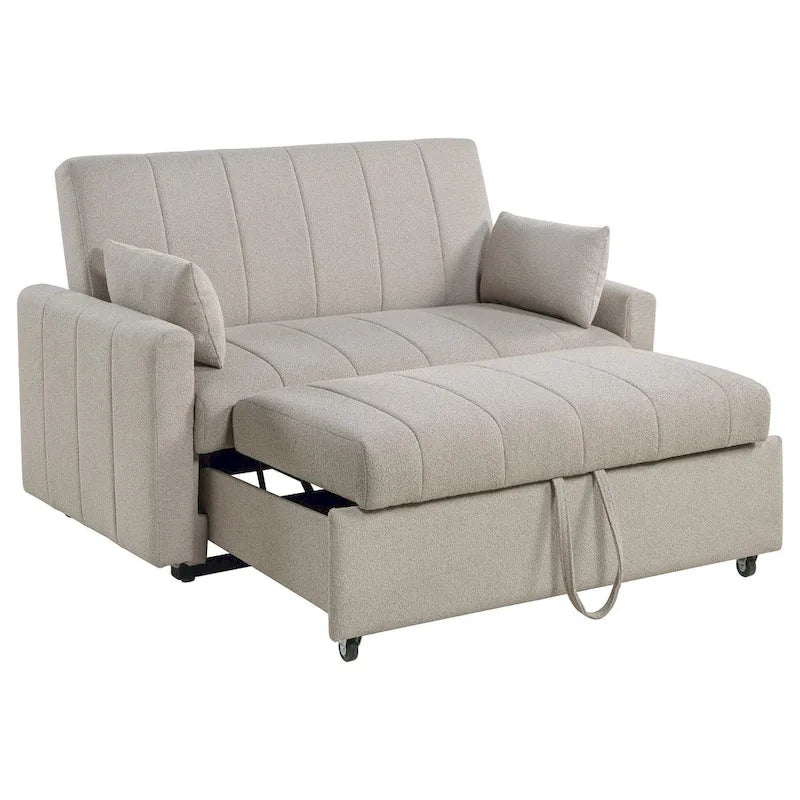 Sleeper Sofa Bed, Latte Ivory Boucle Fabric, Full Size, 60 Inch
