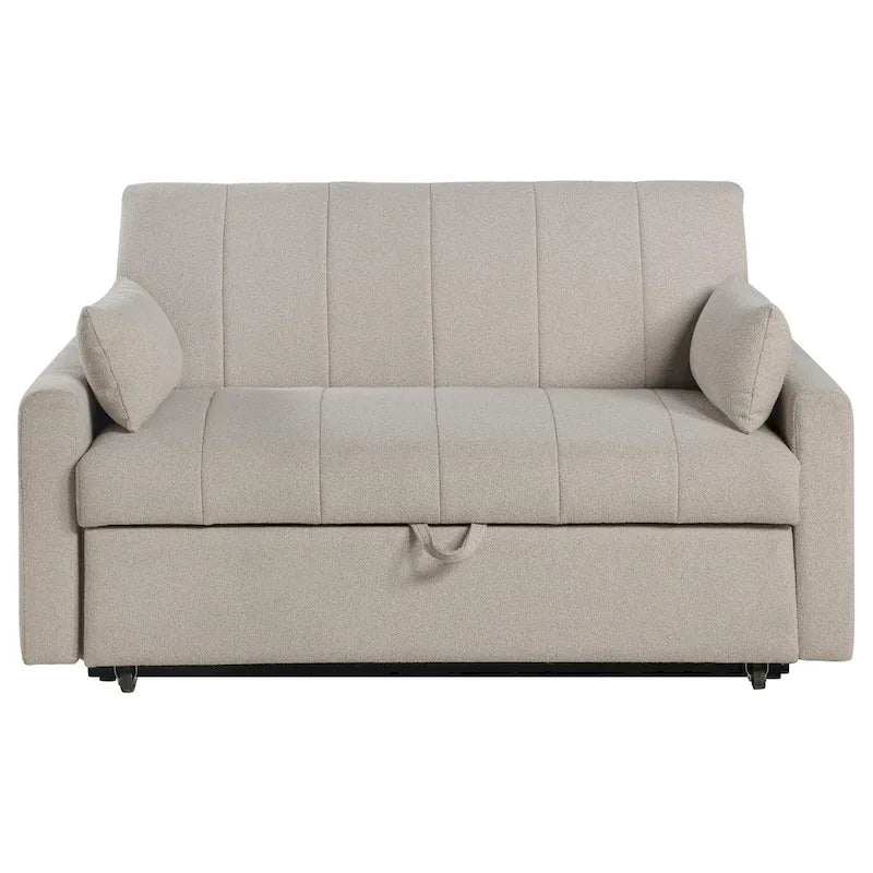 Sleeper Sofa Bed, Latte Ivory Boucle Fabric, Full Size, 60 Inch