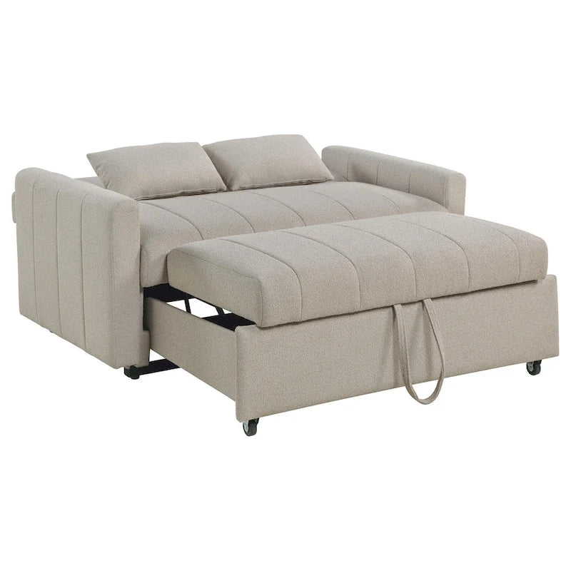 Sleeper Sofa Bed, Latte Ivory Boucle Fabric, Full Size, 60 Inch