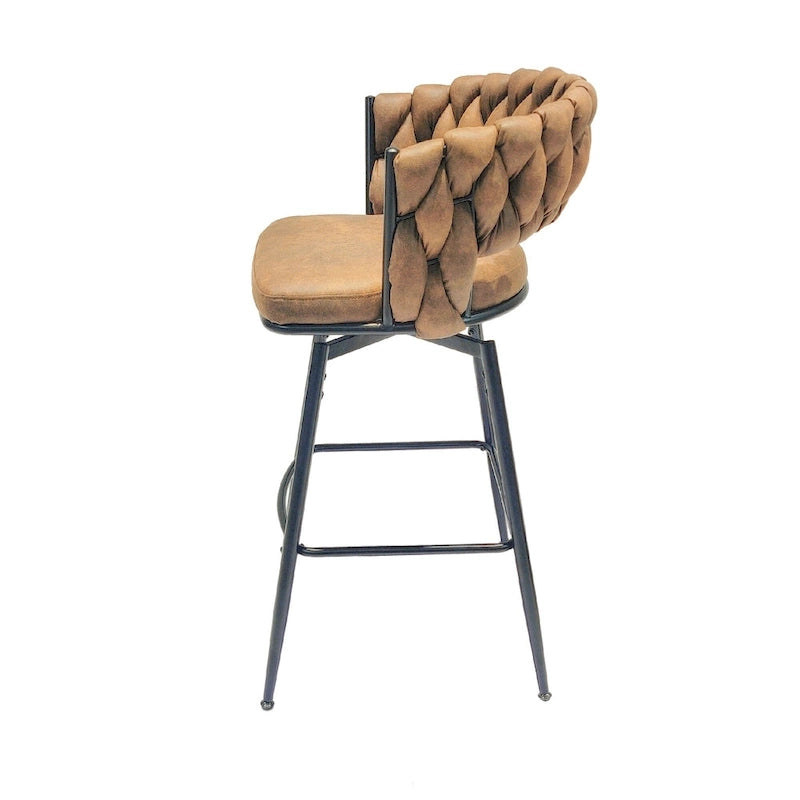 Counter Height Bar Stools Set of 2, Swivel Bar Stools with Woven Back, Kitchen Island Chairs with Footrest and Metal Frame