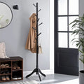 Solid Wood Modern Coat Rack, 8 Hooks, 53 lb Capacity, Adjustable 3-Section Design with Triangular Base