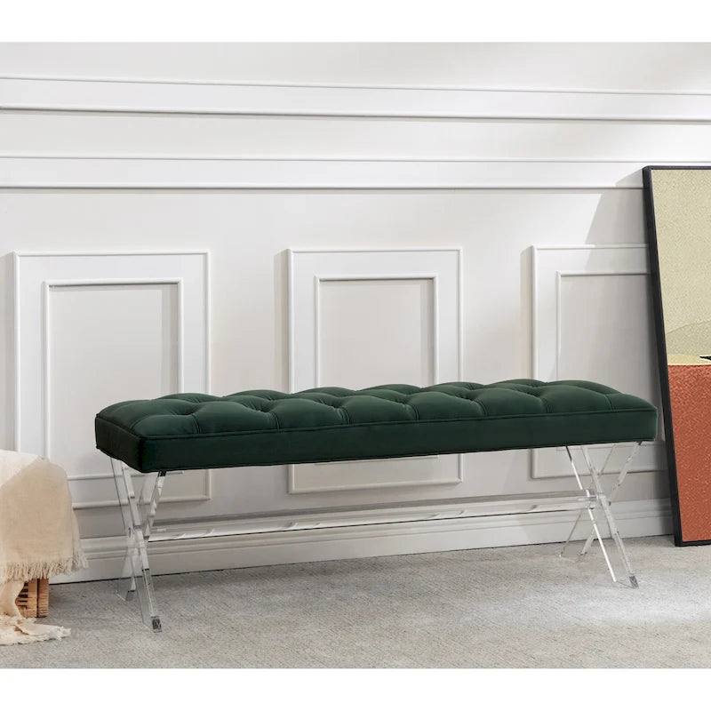 Tufted Acrylic Bench - 48x18x18. - 48 W x 18 L x 18 H - 48Wx18Dx18H