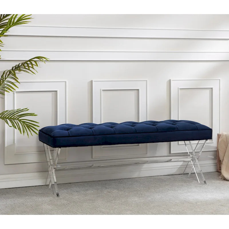 Tufted Acrylic Bench - 48x18x18. - 48 W x 18 L x 18 H - 48Wx18Dx18H