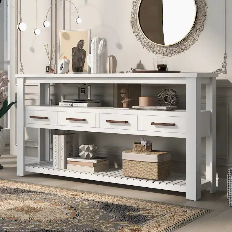 Console Table with 4 Drawers and 2 Shelves