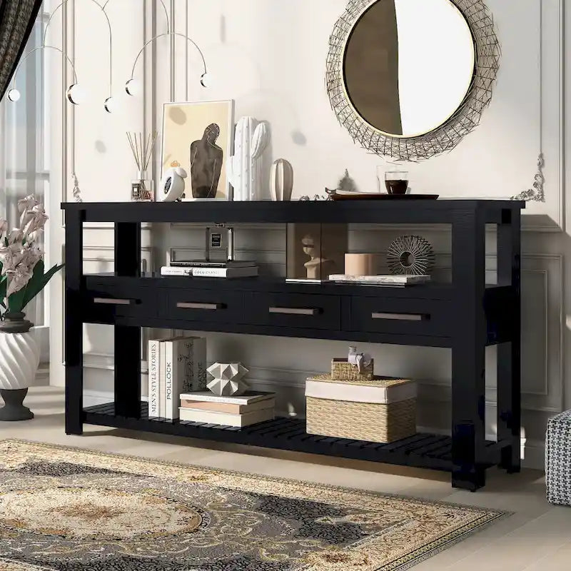 Console Table with 4 Drawers and 2 Shelves