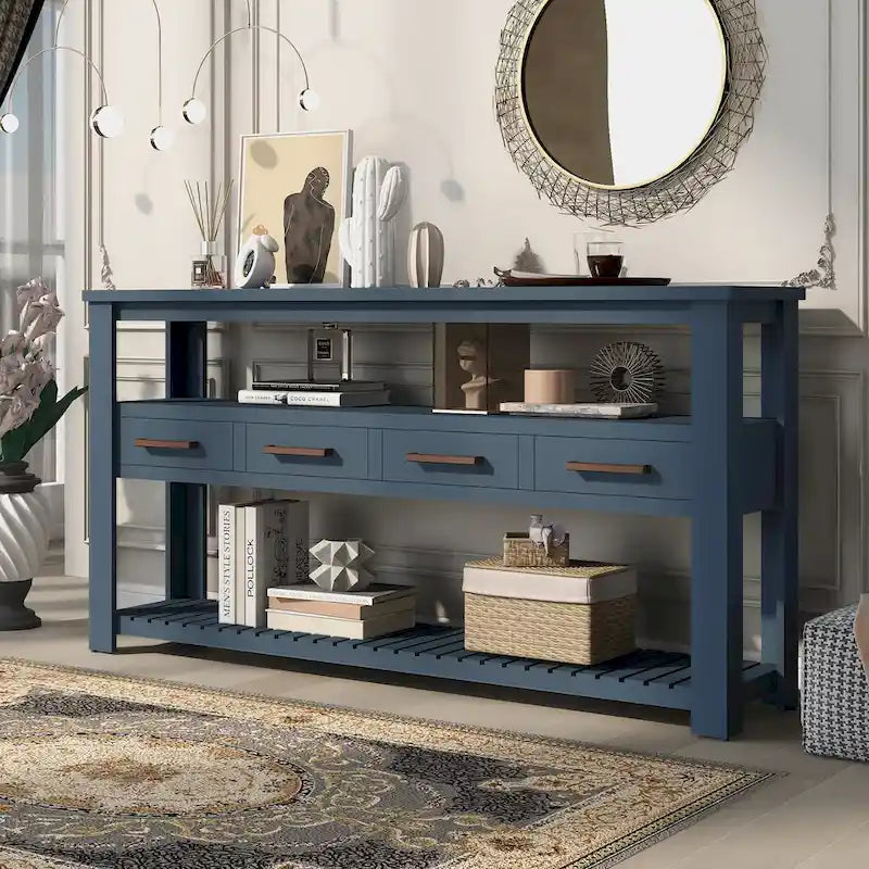 Console Table with 4 Drawers and 2 Shelves