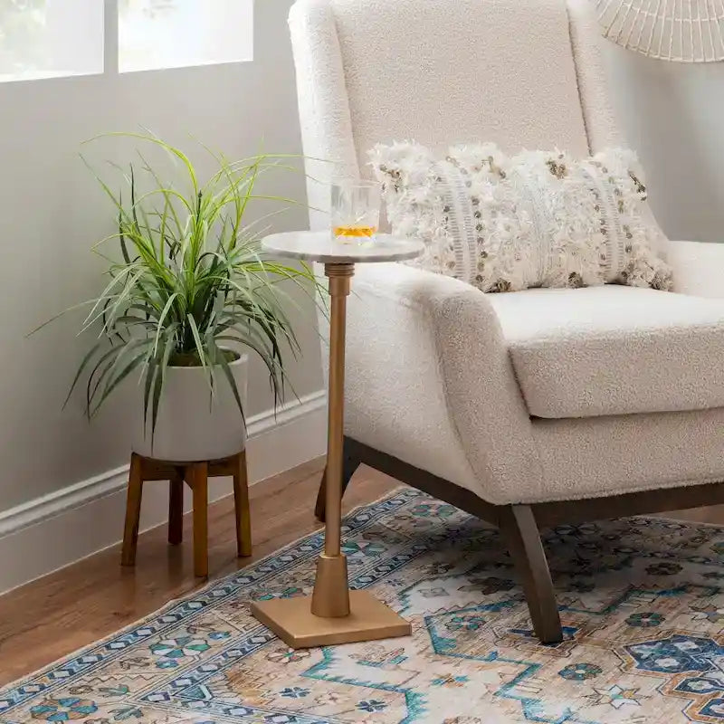 Adjustable Drink Table with Marble Top