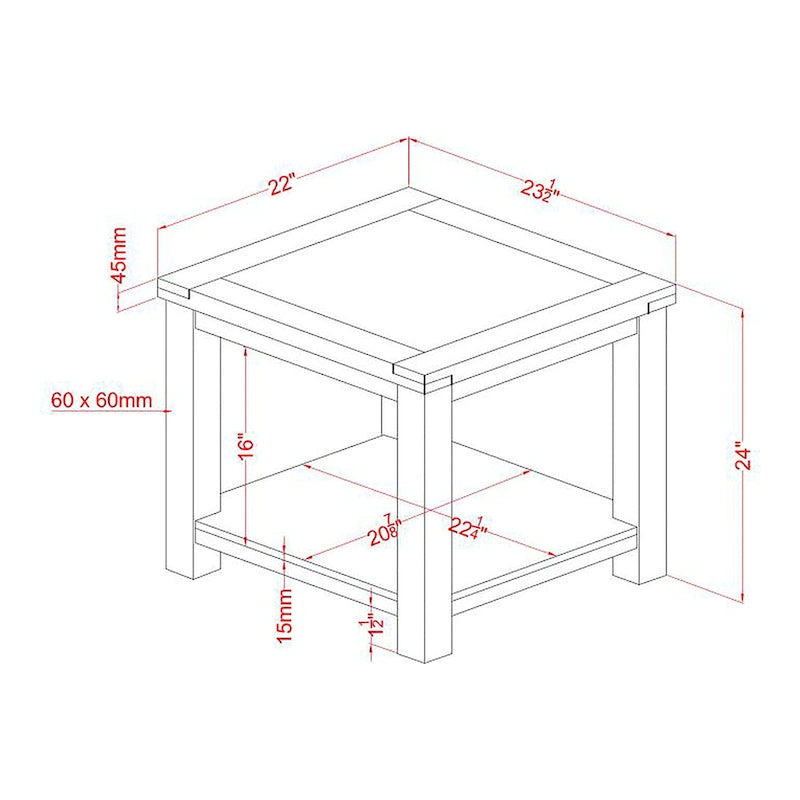 24-inch Solid Wood 1-Shelf Side Table