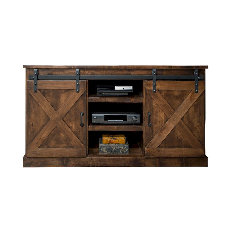 Farmhouse 56 inch Corner TV Stand for TVs up to 60 inches, No Assembly Required, Aged Whiskey Finish