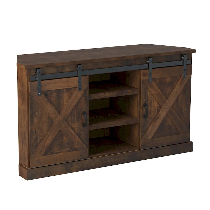 Farmhouse 56 inch Corner TV Stand for TVs up to 60 inches, No Assembly Required, Aged Whiskey Finish