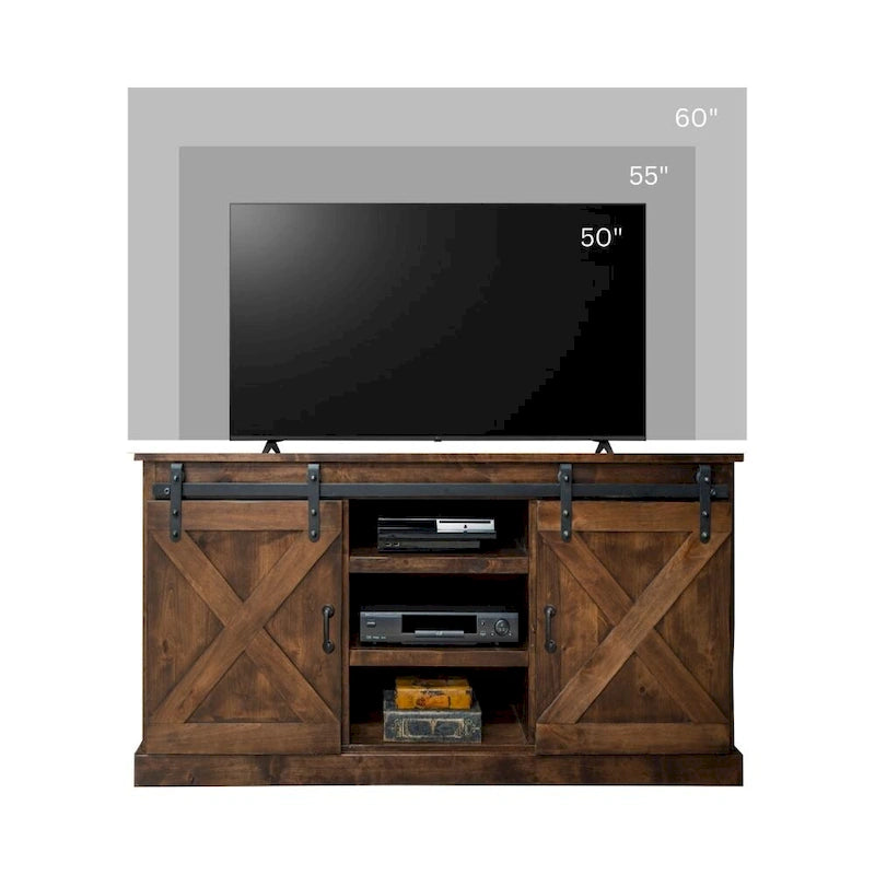 Farmhouse 56 inch Corner TV Stand for TVs up to 60 inches, No Assembly Required, Aged Whiskey Finish