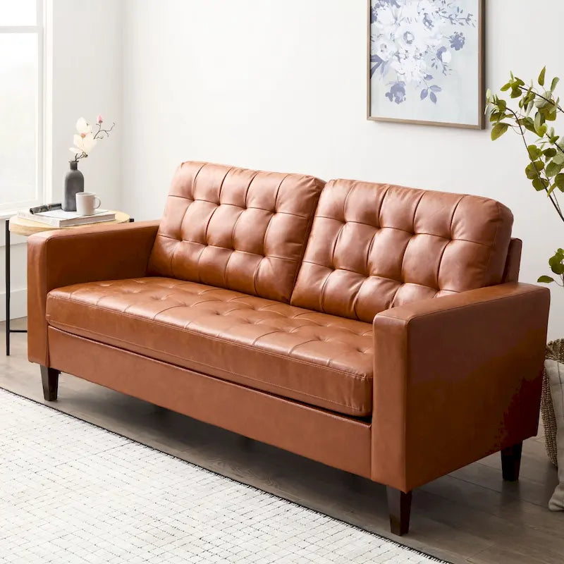 76-in. Square-arm Faux Leather/Velvet/Fabric Sofa
