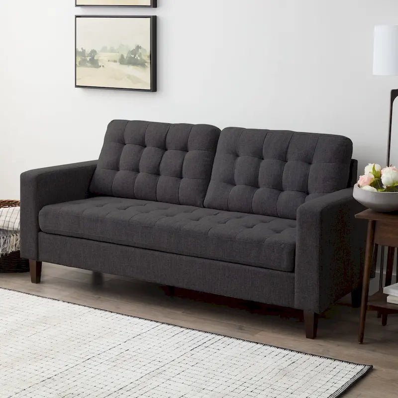 76-in. Square-arm Faux Leather/Velvet/Fabric Sofa
