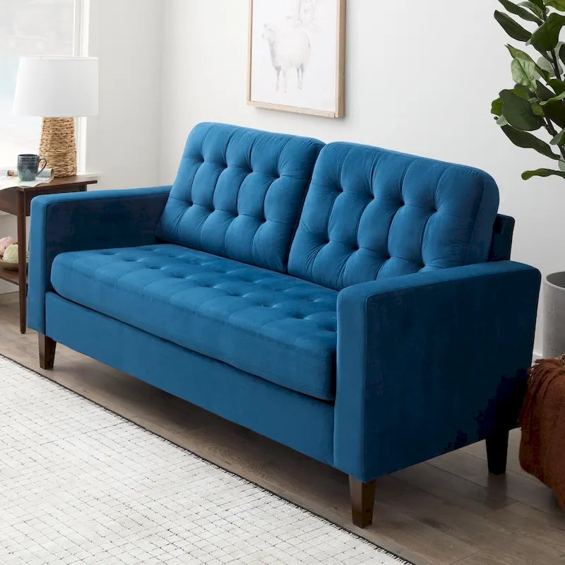 76-in. Square-arm Faux Leather/Velvet/Fabric Sofa