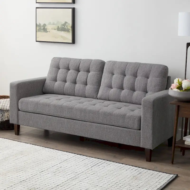 76-in. Square-arm Faux Leather/Velvet/Fabric Sofa