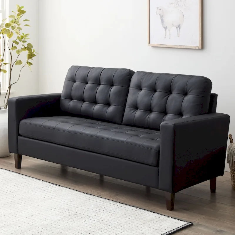 76-in. Square-arm Faux Leather/Velvet/Fabric Sofa